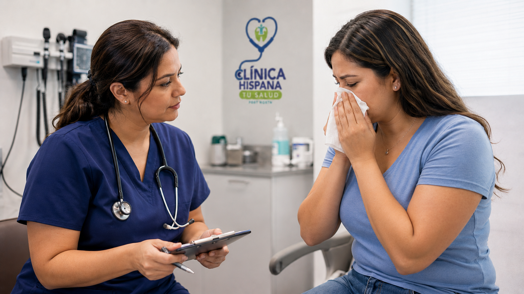 Doctor de Clínica Hispana Tu Salud Fort Worth con bata blanca y estetoscopio